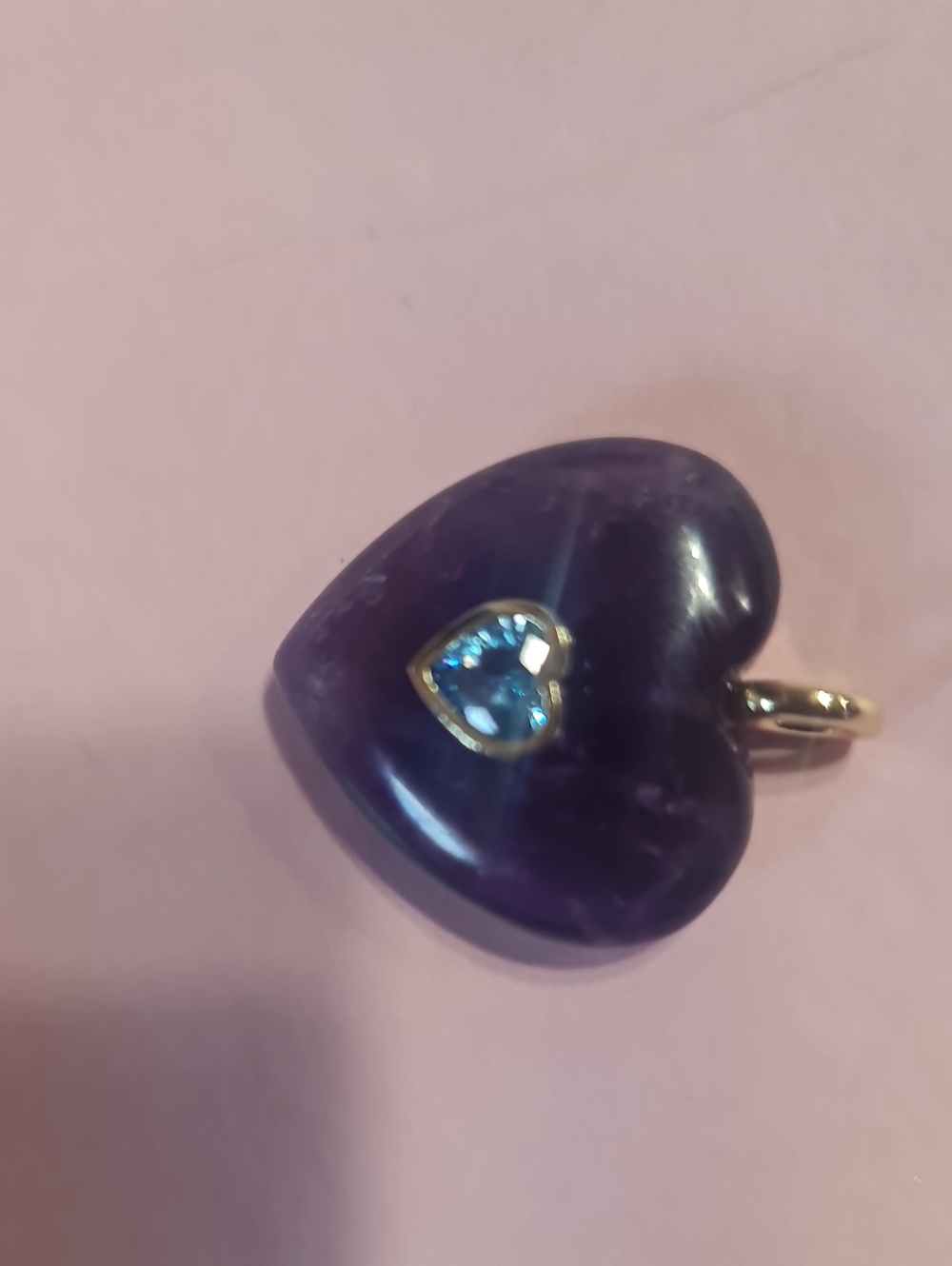 Purple Heart Amethyst Pendant with Blue Crystal Accent - Picture 4 of 6
